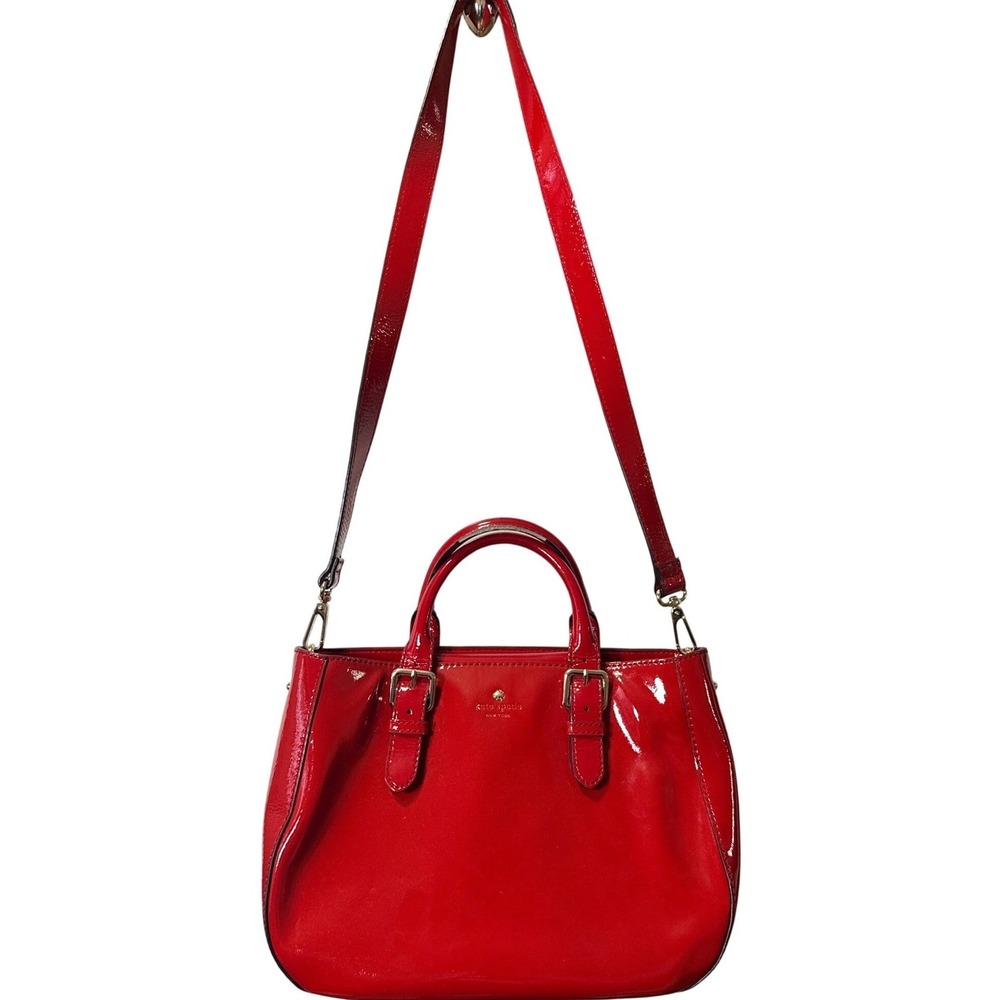 Kate Spade Carlisle Street Sylvie red patent leather satchel with shoulder strap